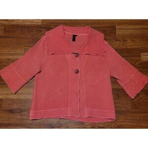 Focus Casual Life Womens Sz M Pastel Pink Waffle Weave‎ Jacket Cardigan Button